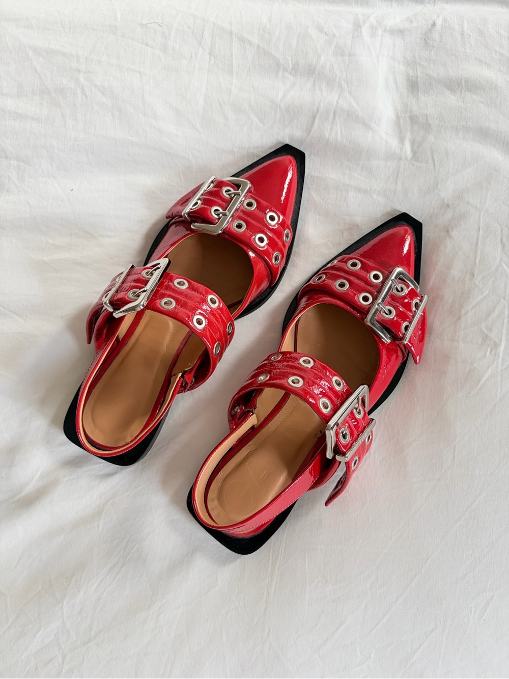 Ganni // Red Buckle Ballet Flats